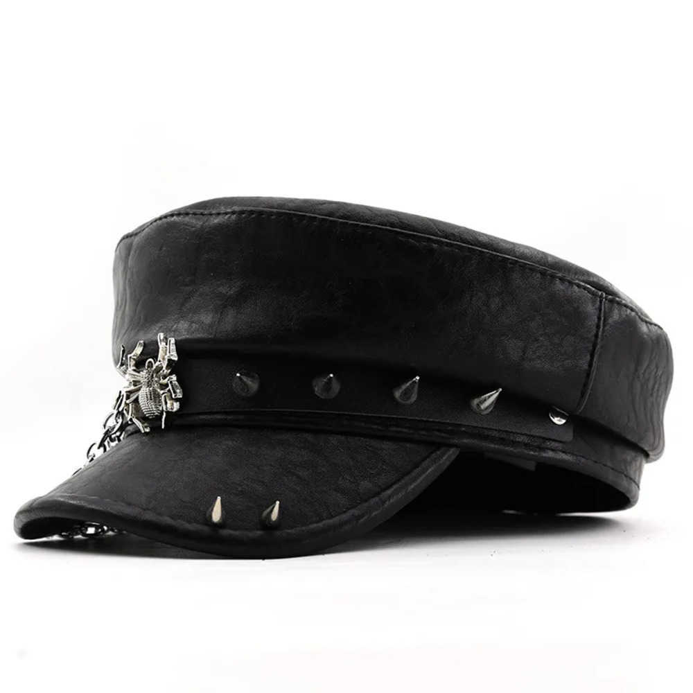 Beret Berets Y2K Fashion Trend Sweet Cool Spice Girl Style Riveted Spider Hoop PU Leather Flat Top Captain Military Caps Women's Access J260919