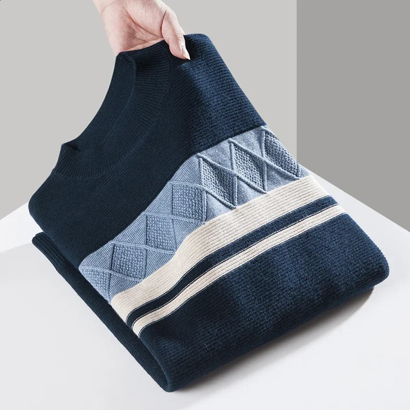 Minglu Wool Pullovers Mens Sweaters High Quality Striped Jacquard Long Sleeve Spring Autumn Casual Knitted Male 260920