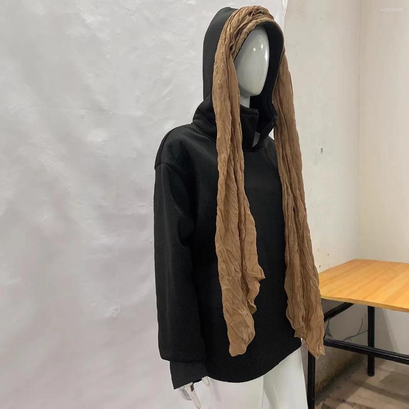 Autumn Winter Creative Trend Women Coat Europe America High Street Fashion Headscarf Stitching Solid Color Long Sleeved Hoodies