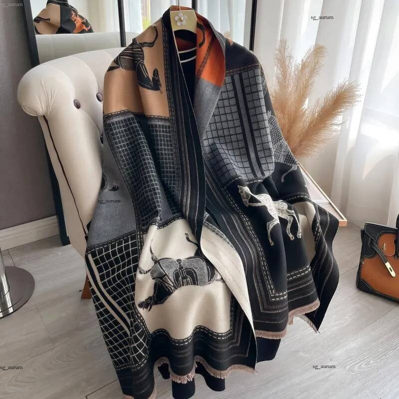 Scarves Elegant Ladies' Pashmina Autumn Winter Thick Warmth Double Sided Tassel The Horse Shawl Coldproof Windproof Blanket Scarf