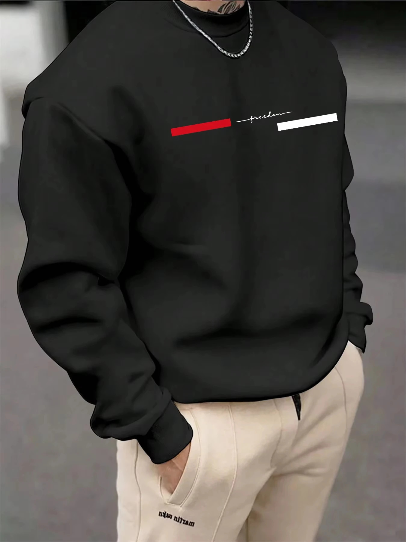 Men's autumn and winter fashionable casual loose freedom letter graphic printed long sleeved round neck sweatshirt 260920