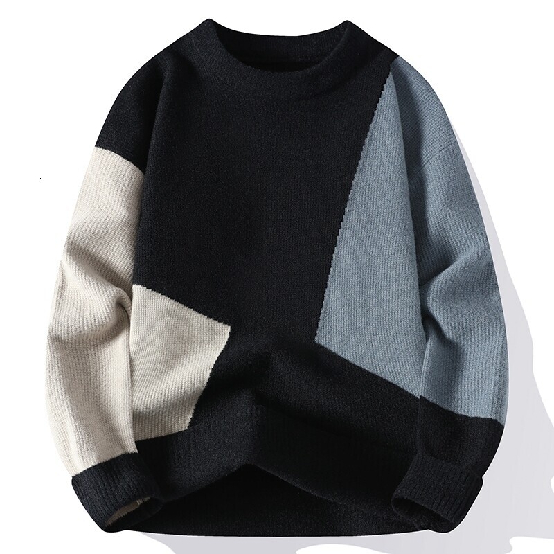 New Autumn Winter O-Neck Knit Pullovers Men Patchwork Casual Warm Sweater Fashion Slim Fit Mens Knitted Pullover Sweaters
