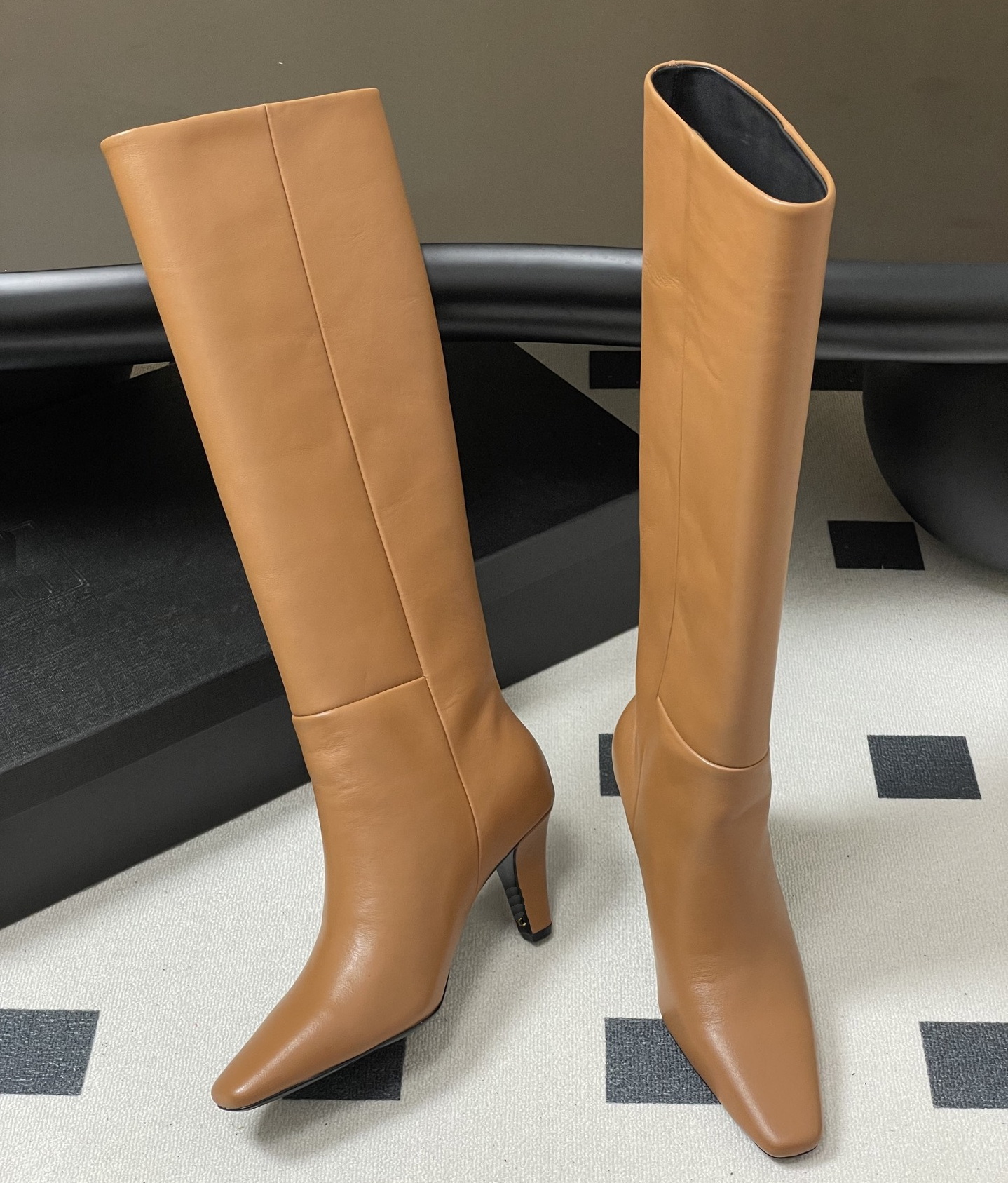 Designer Womens Dress Shoes Luxury Fashion Pointed Women Knee High Boots Real Leather Kitten Heels Boots Quality Pull On Ladies Girls Shoes For Part