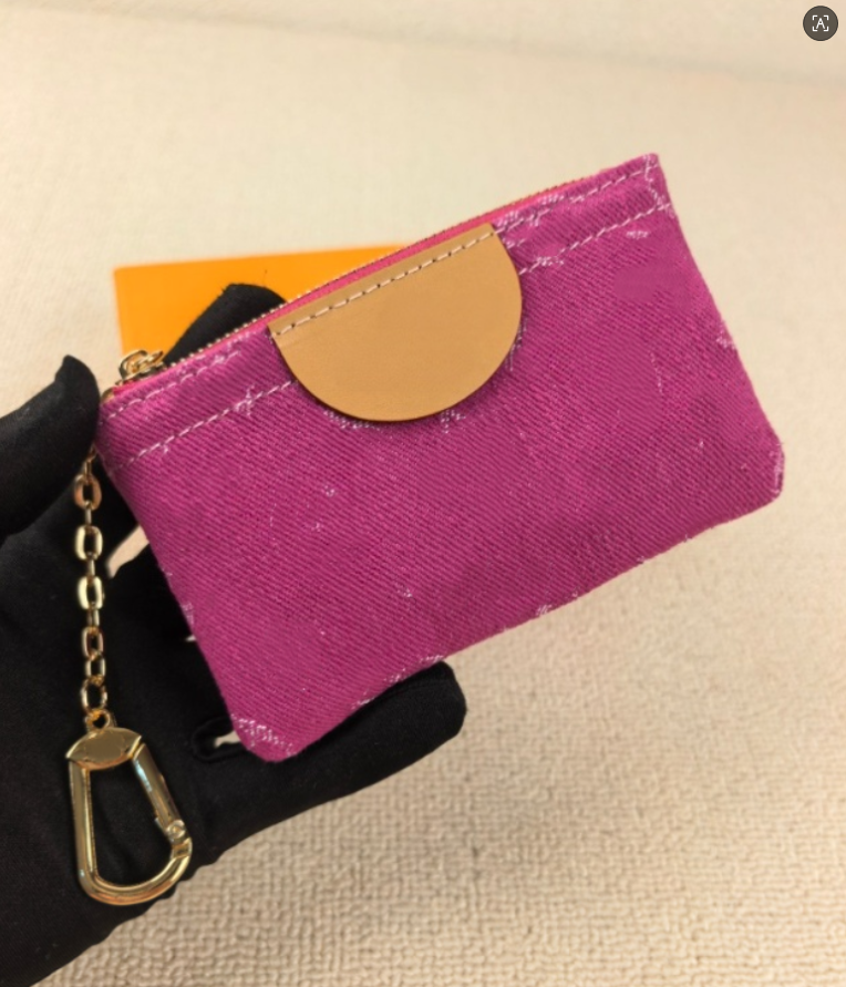 M27109 Denim Fuchsia Medium-sized keychain wallet discount price Special 3 colors Key Pouch Zip Wallet Leather Wallets Women designer purse with box