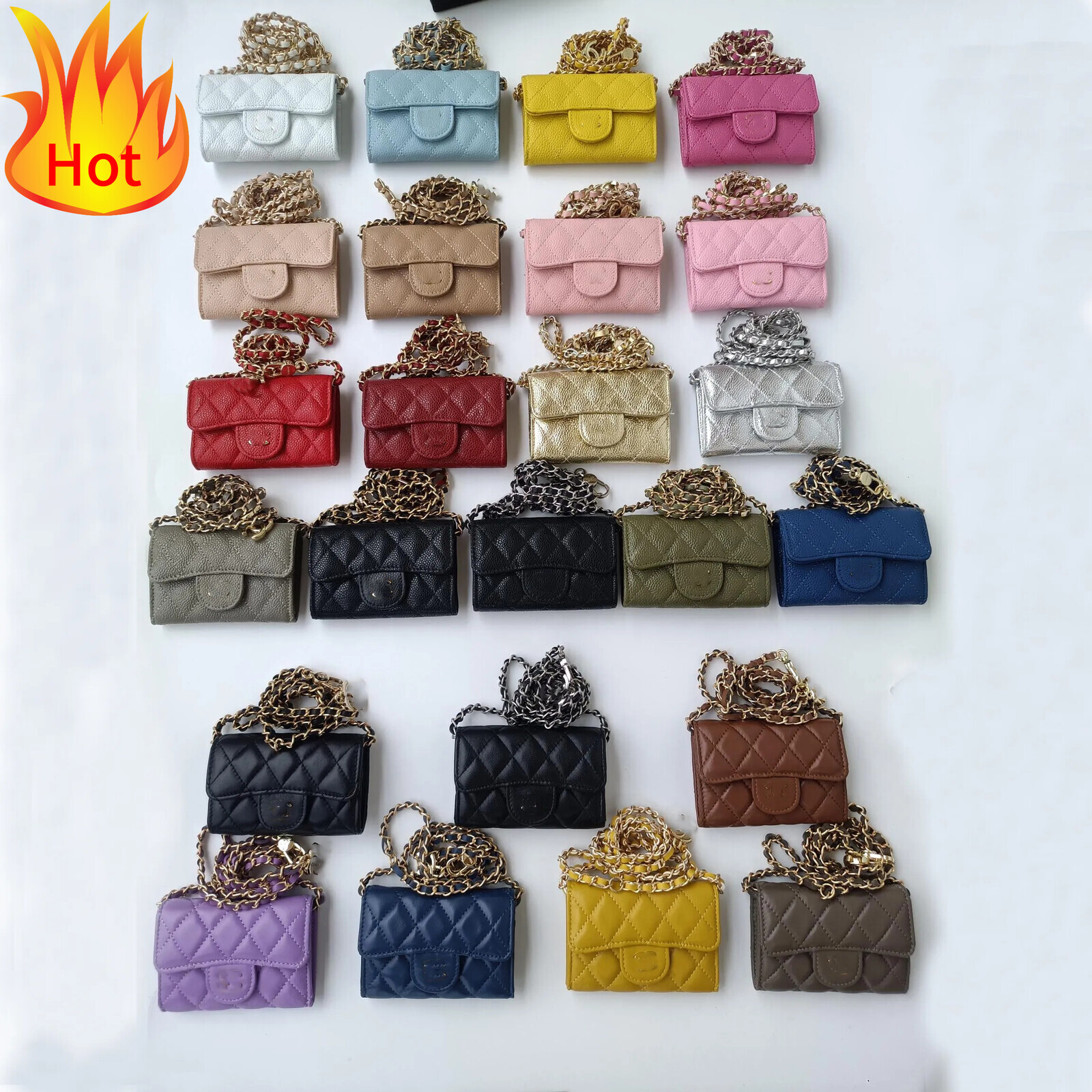 Wallet Designer Wallet Luxury Women's Multi Slot Card Holders Caviar Lambskin Chain Bags Mini Shoulder Bag Solid Colors Metal Chain Cute Wallet