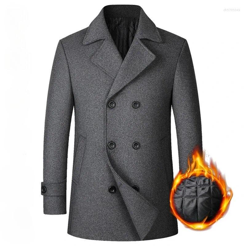 Men's Double Breasted Wool Blend Overcoat Winter Thick Warm Cashmere Trench Coat Long Jacket Business Casual Peacoat Plus S