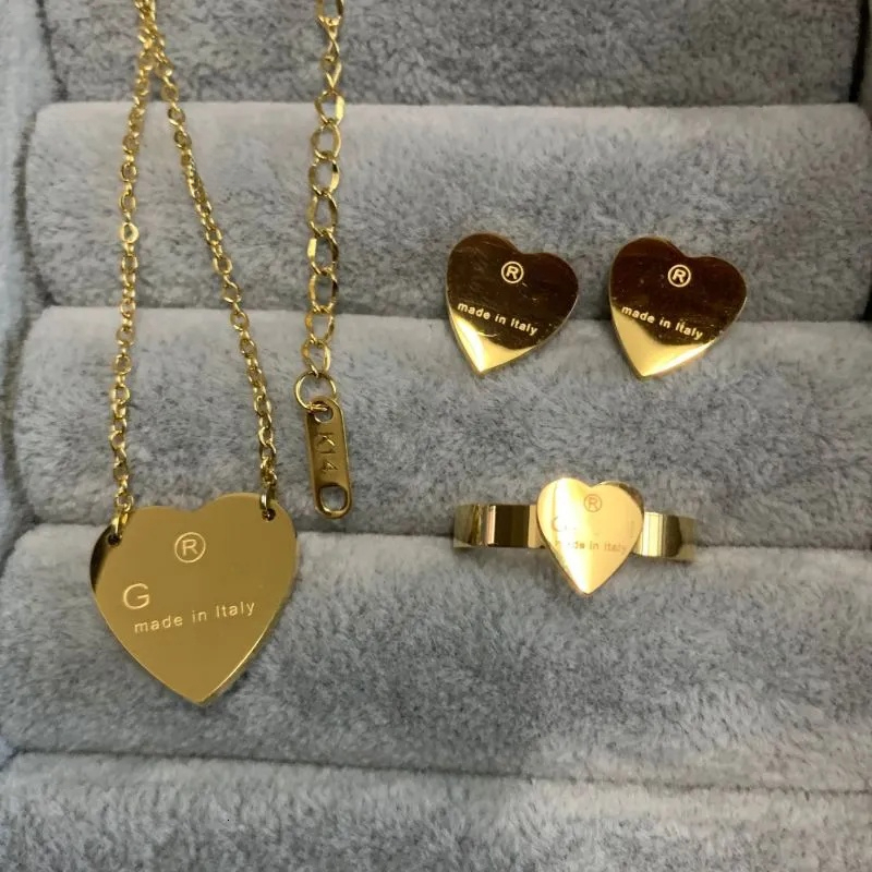 2026Women Top Quality Designer Earrings Necklace Rings Simple G Letter Titanium Steel High Polished Heart Love Pendant Fashion Jewelry 8Afb 16
