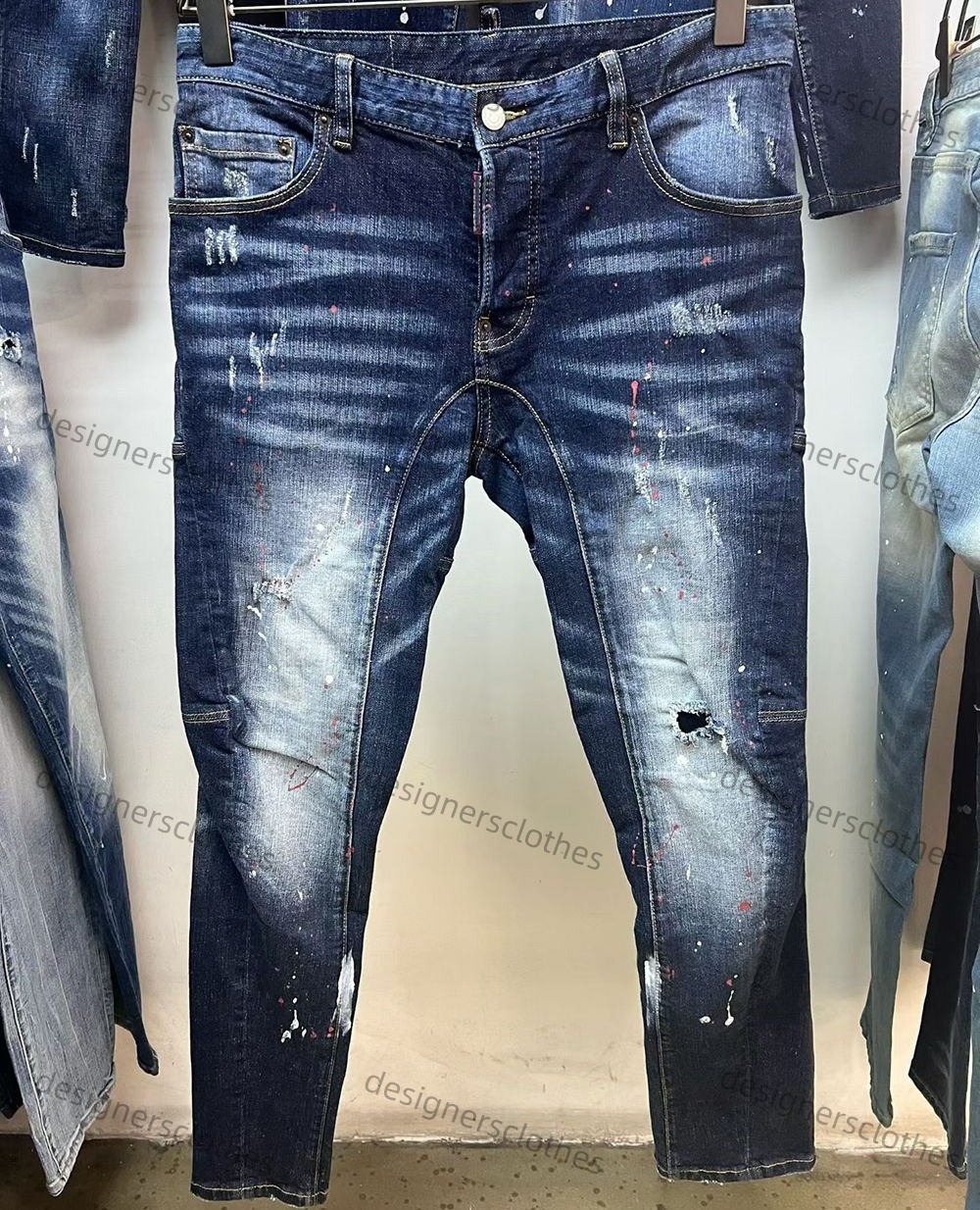 Classic Designer Mens Distressed Ripped Jeans Biker Fit Motorcycle Denim Button Fly Hole Casual Scratched Spliced DQ2 Pants Jean Dsquaredys Pant Men