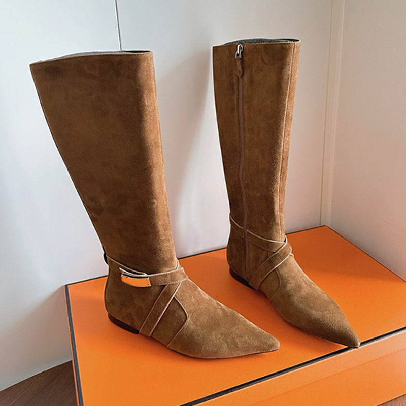 Saltar Botas hasta la rodilla flexibles Famoso diseñador para mujer Correas de intersección de moda Botas altas Botas de oficina de desplazamiento d