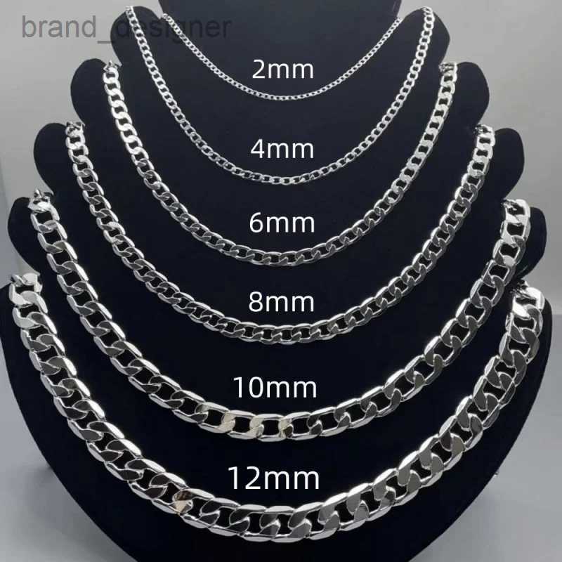 Mens 925 Sterling Silver Necklace 2/4/6/8/10/12MM 40-75cm Face Chain Necklace Lobster Clasp Men Women Engagement Jewelry GiftsX240919