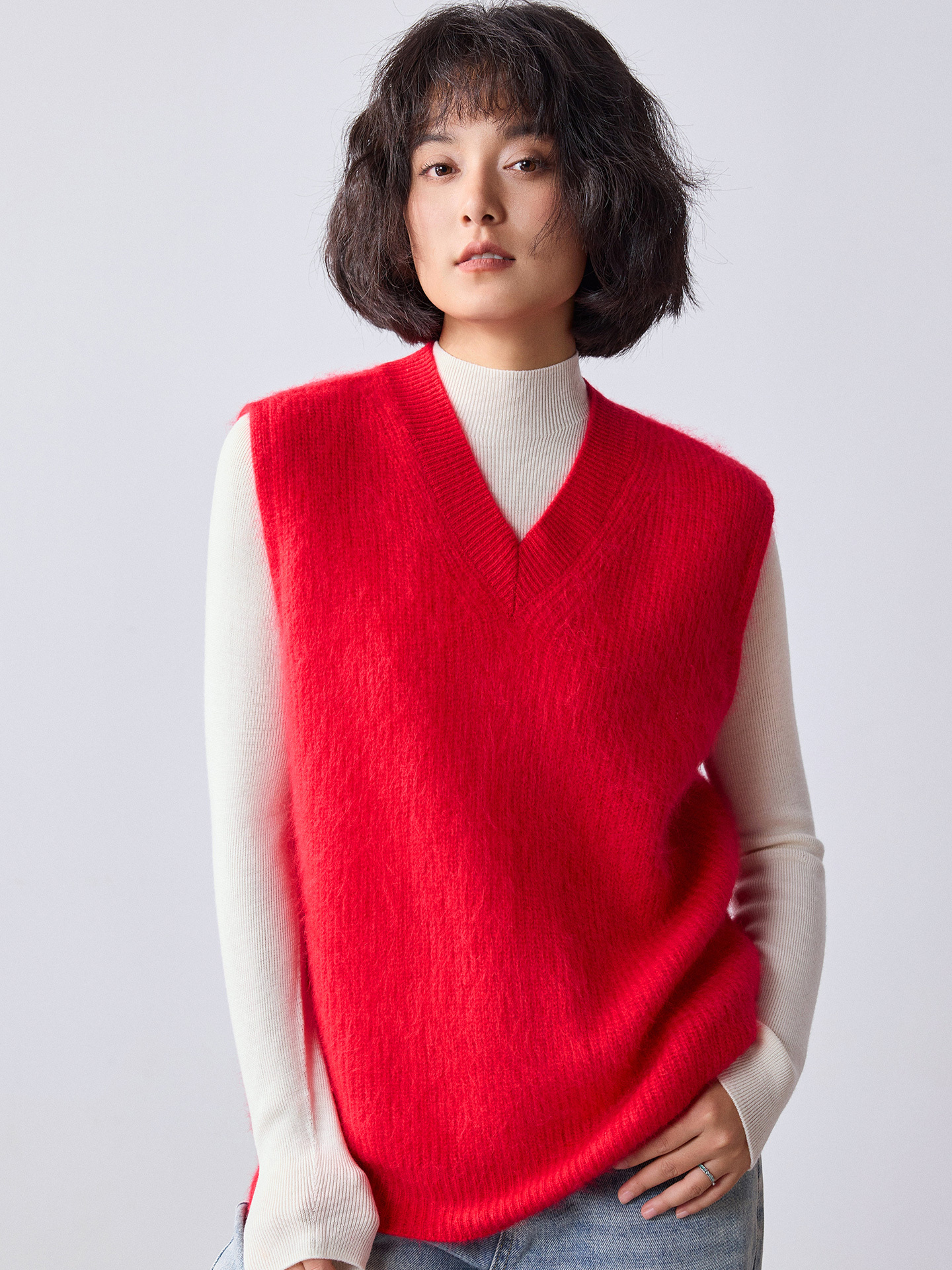 High Quality 100% Merino Wool Women's Sweater Vest Autumn Winter Female Knitwear New Loose Brush Pullover Warm Lady Clothing Top MAKOUFEI