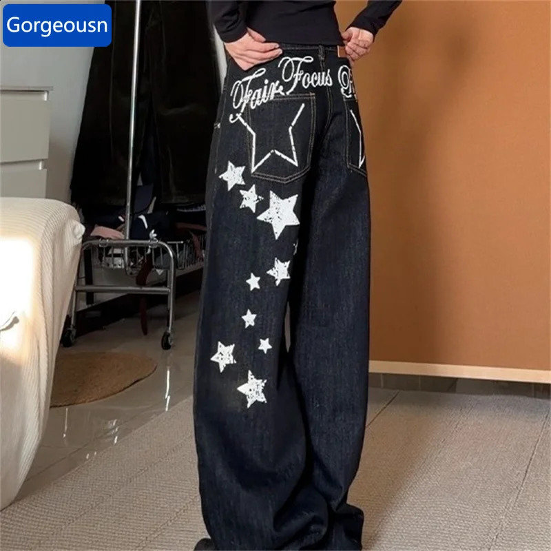 2026 Spring Graphic Printed Baggy Jeans For Man Hip Hop Fashion Letter Straight Leg Denim Pants Y2K Streetwear Flared Jean 260920