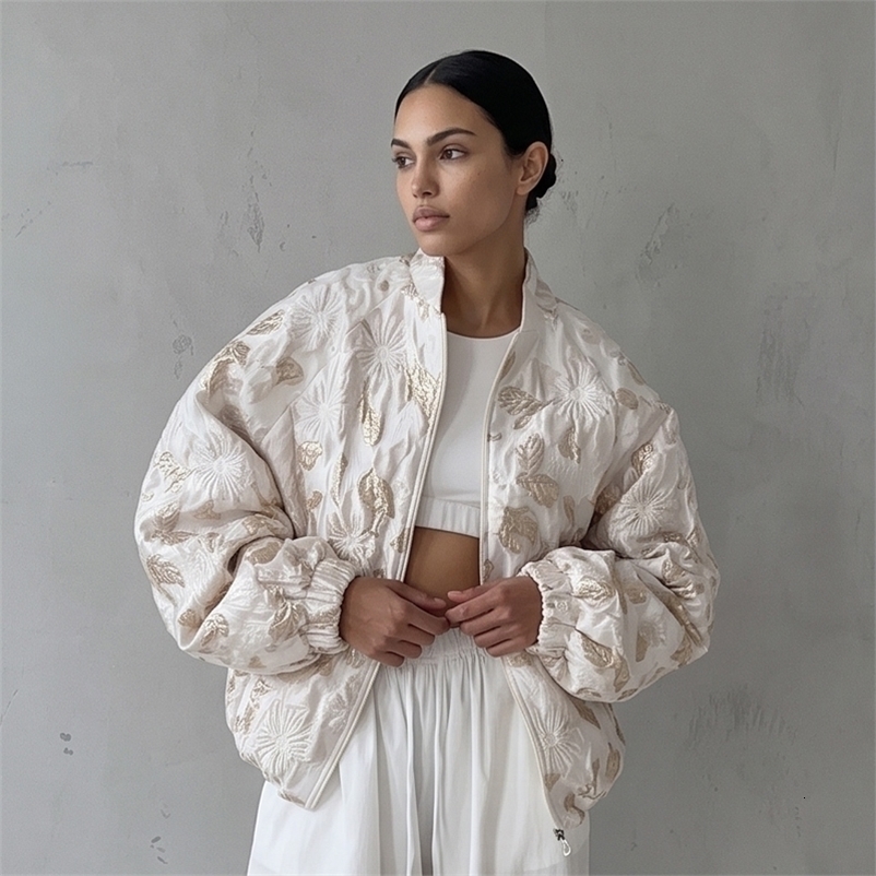 Women y Jacquard Short Coat Fashion Stand Collar Zipfront Oversized Loose Jacket 2026 Casual Street Commute Outfit 260918