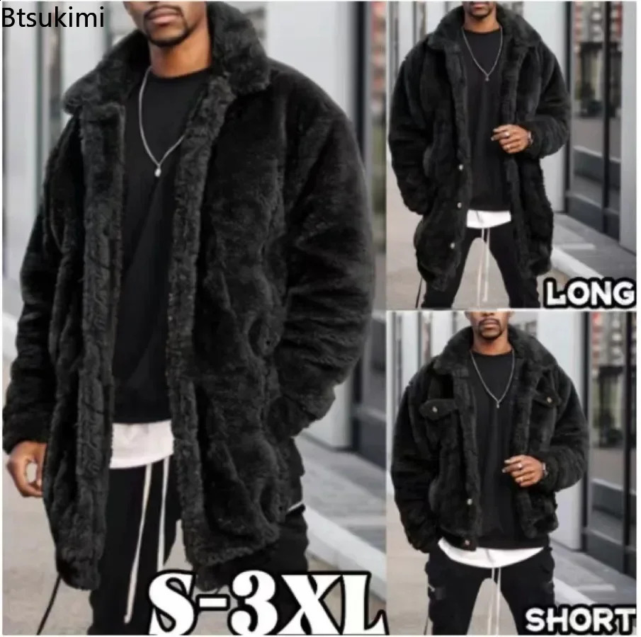 Autumn Winter Mens Midlength Style Plush Jacket Fashion Casual Fluffy Warm Coat Male Solid Tops Loose Thermal Jacket Outerwear 260920
