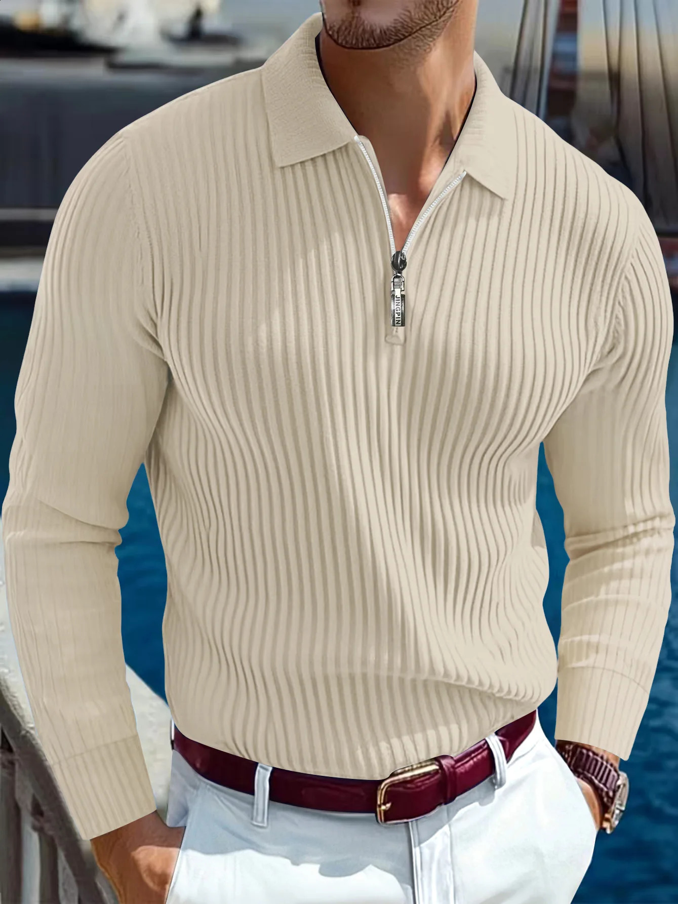 Men's Business Casual Long Sleeved Solid Color Polo Shirt Summer Fashionable Breathable Comfortable Versatile Top T-shirt 260920