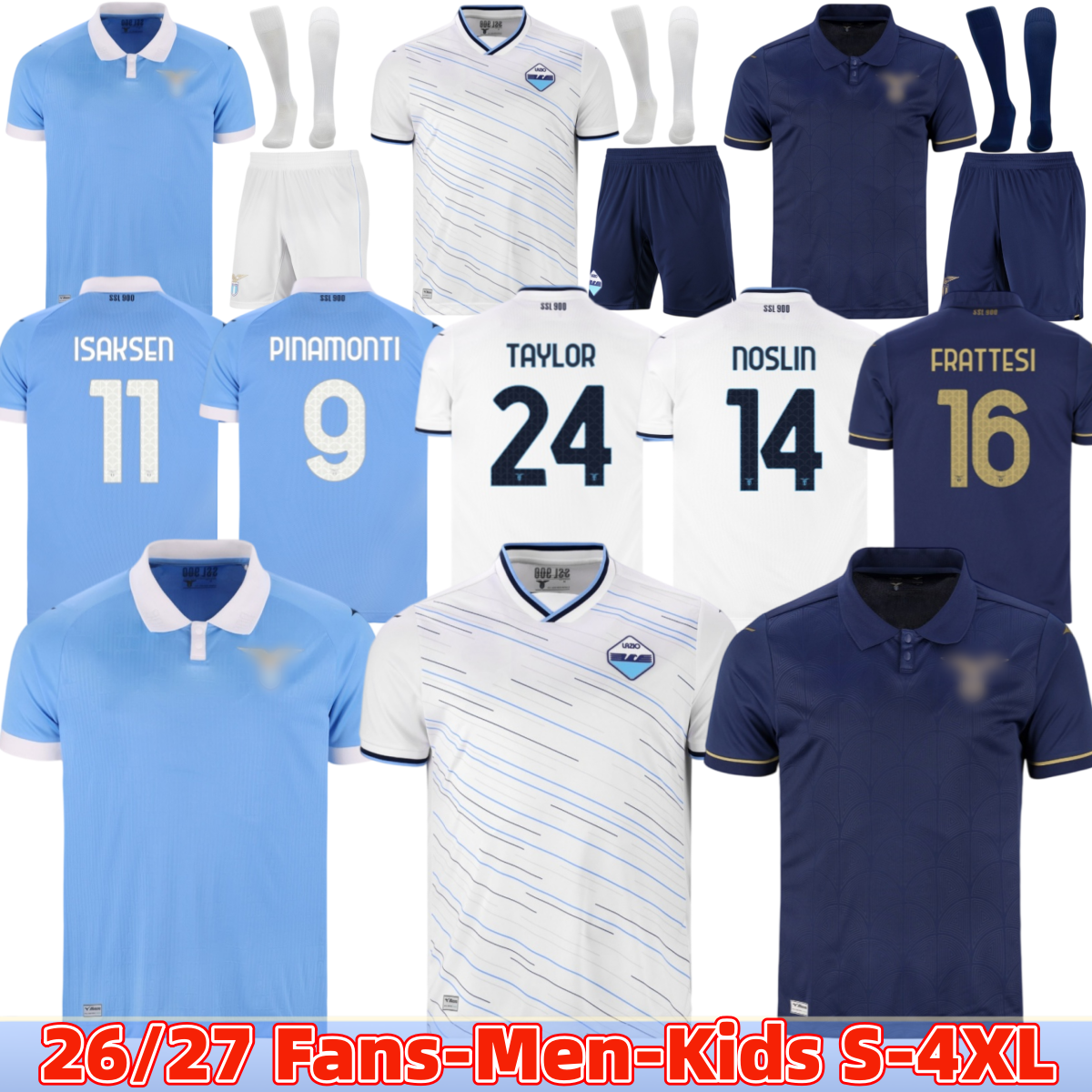 Lazio Jersey 26 27 ISAKSEN PINAMONTI ALBERT NOSLIN ZACCAGNI FRATTESI TAYLOR ROVELLA 2026 2027 Home Away Troisième maillots de football hommes kit