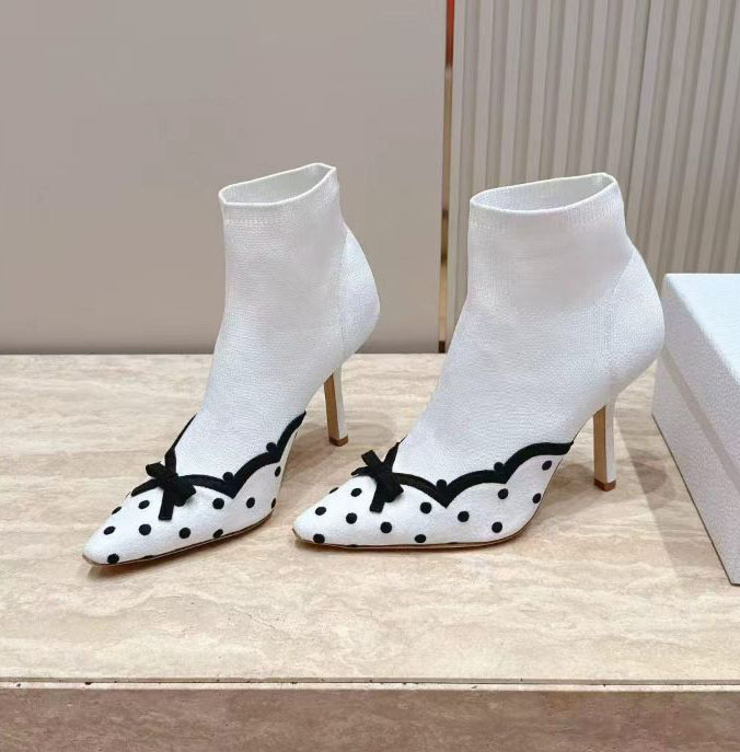 Chaussettes élastiques à talons hauts pour femmes, chaussures habillées pointues en tissu tricoté à la mode, bottes de moto pour fêtes de mariage