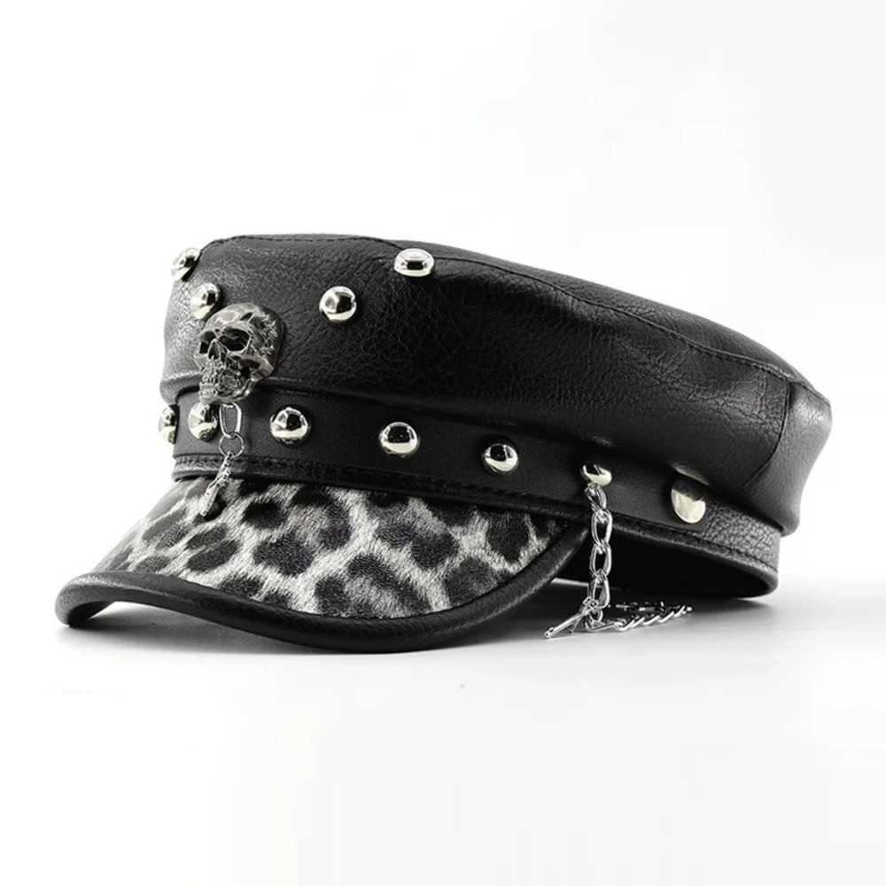 Fashion Women Beret Punk Berets Style Pu Leather Flat Top Military Caps Women's Accessories J260919
