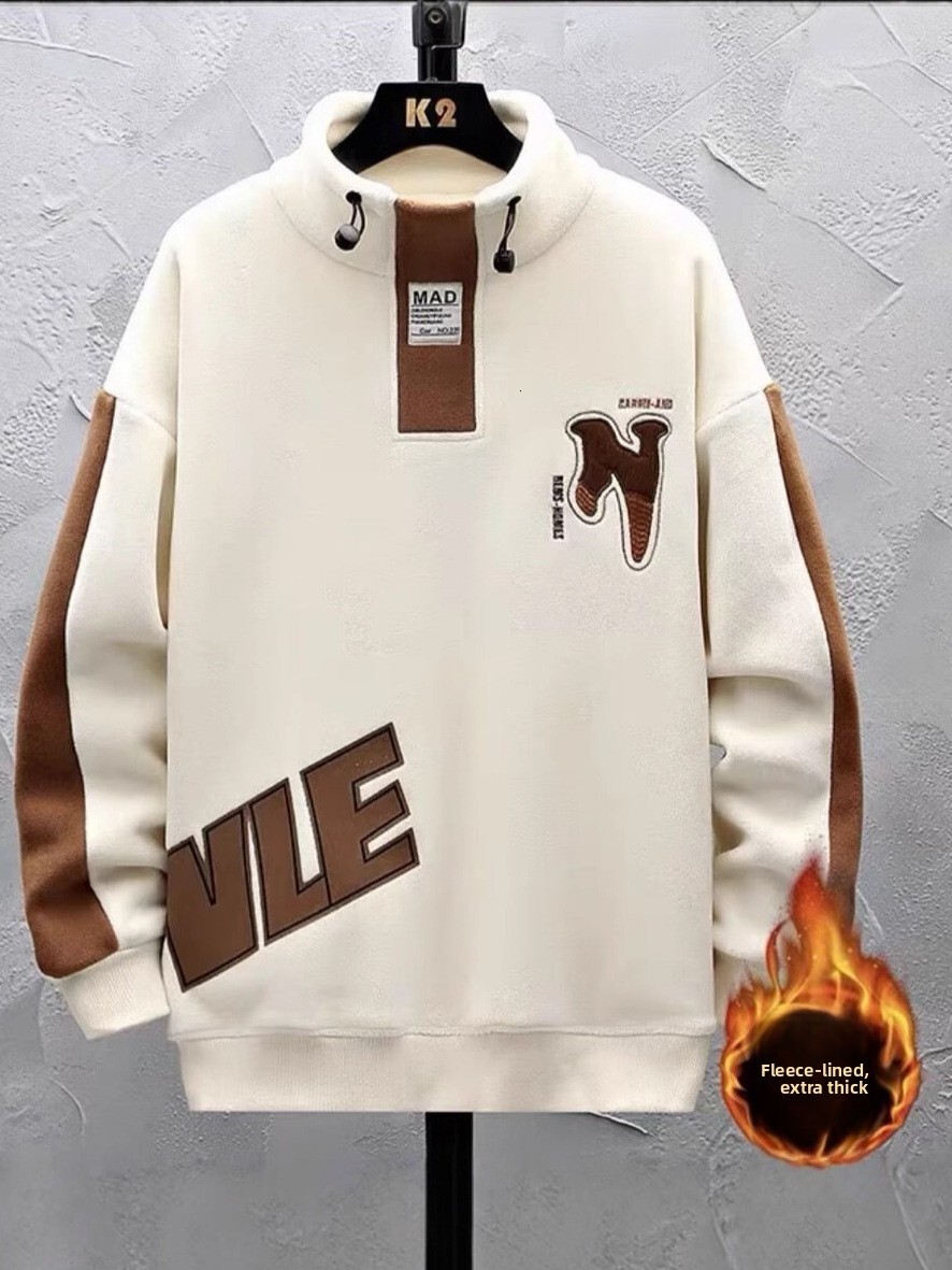 Autumn Winter New Fleece Thick Sweatshirt For Half Turtleneck Base Shirt