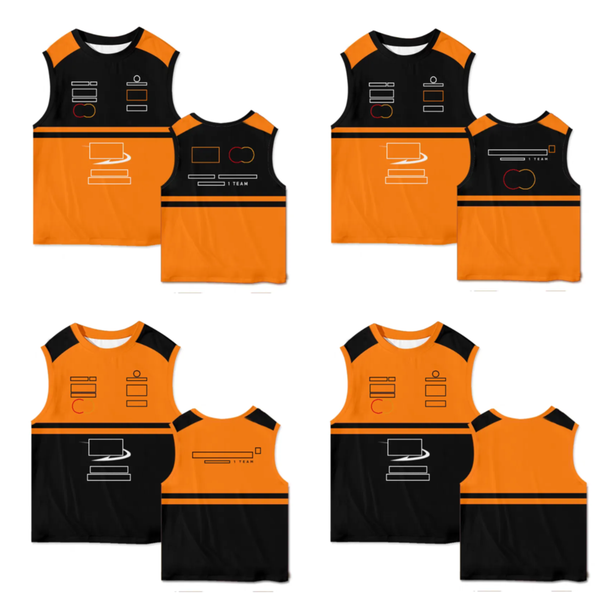 F1 Orange Black Racing Team Fan Shirt, Unisex Gradient Printed Sleeveless Speed Drying Polyester Racing Theme Printed Summer Racing Fan Plus Size Sp