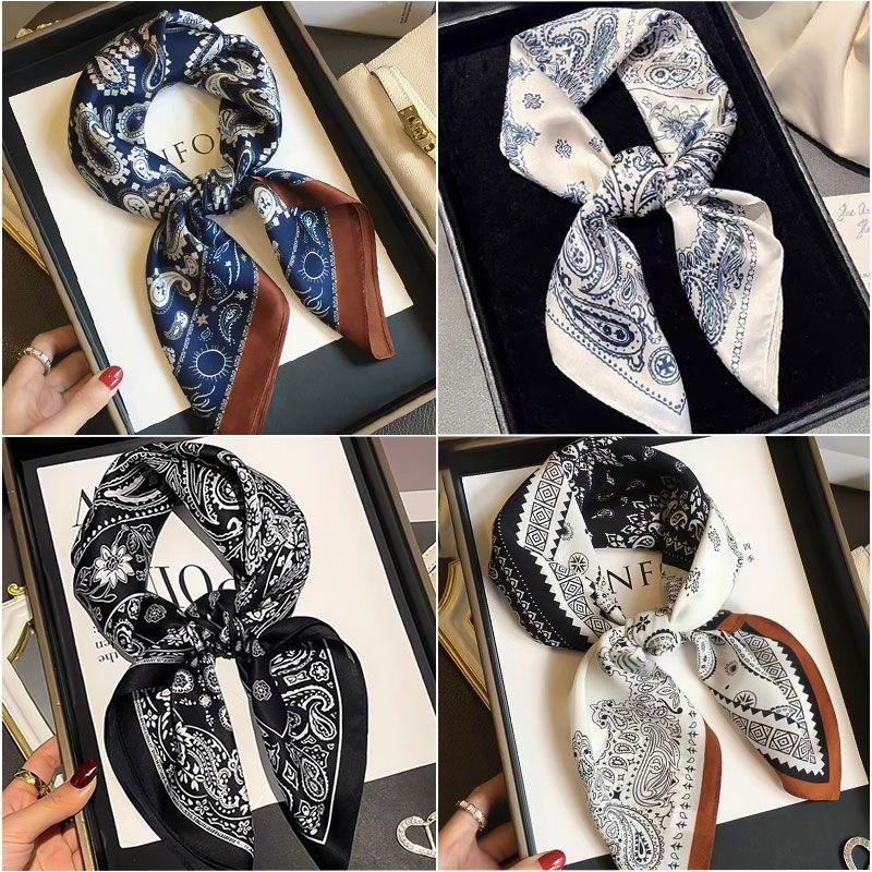 New women and men's fashion versatile faux silk small square elegant printed artistic neck scarf for autumn winter daily commuting wholesale