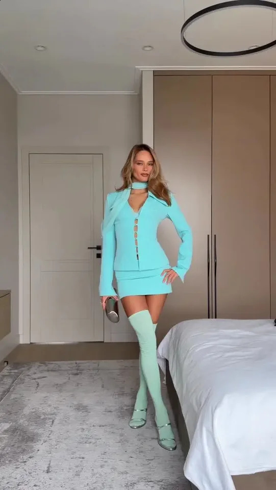 Solid Lapel Single Breasted Women Set Fashion Hollow Out Blazer Wrap Hip Mini Skirts Suit Lady Street Outfit 2026 260920