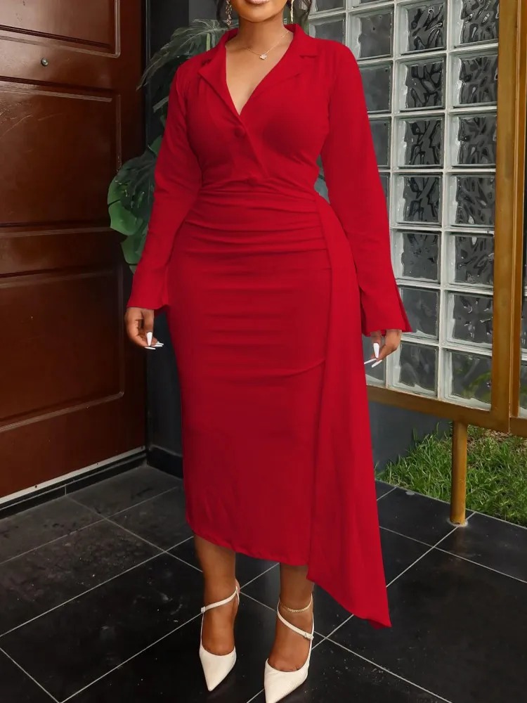 L-5XL Plus Size Clothes Dresses Women Robes Autumn Winter Long Sleeve Street Style Casual 3XL Big Size Oversized Dress