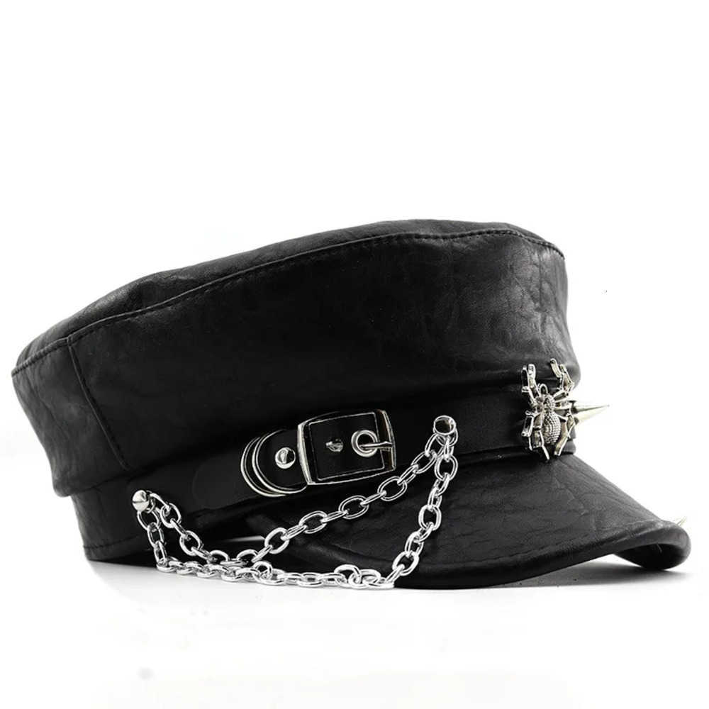 PU Berets New imitation Autumn leather military hats women's hat Personality hip-hop rivet Flat cap casquette gorras hombre J260919
