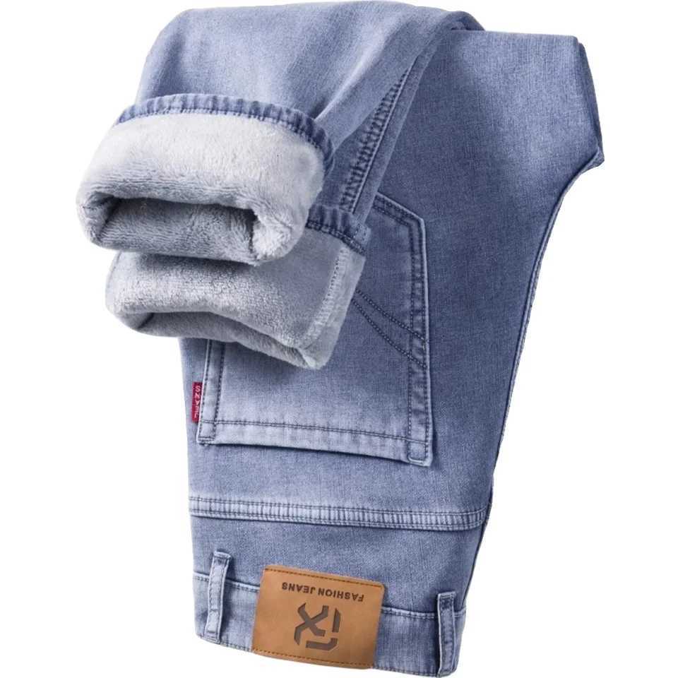 Men's Jeans New Autumn and Winter Fashion Trend With Thick Fleece and Warm Straight Leg Blue Jeans For Men's Casual Sports High-end Jeans