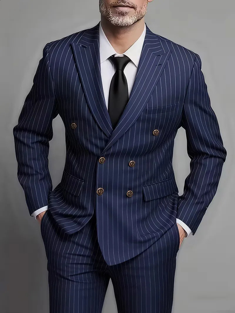 Men Suits Men's Two Piece Suit Double Breasted Man Fashionable and Slimfitting n Groom Wedding Dress Casual Striped Fabric 260918