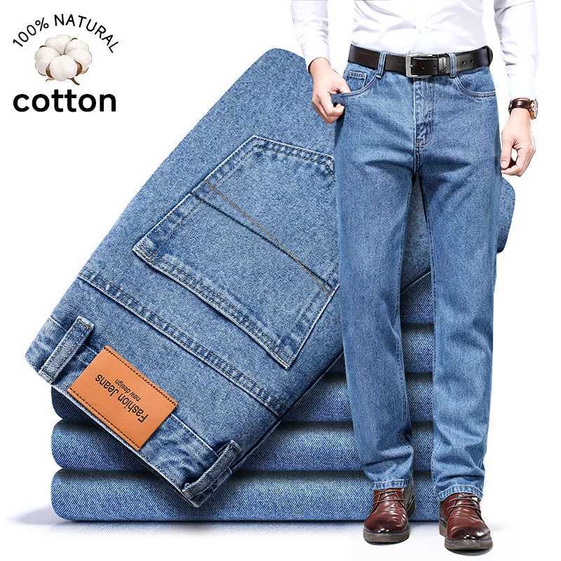 Men's Jeans Luxury Quality Autumn Winter 100%Cotton Men's Jeans Business Denim Pants Straight High Waist Father Trouser Male Plus Size 40