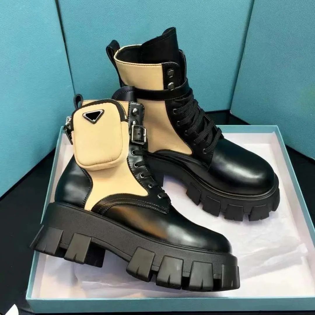 2026 Luxury Designer Woman Fashion Boots Leather and Nylon Fabric Booties Women Ankle Biker Australia Platform Heels Winter Sneakers