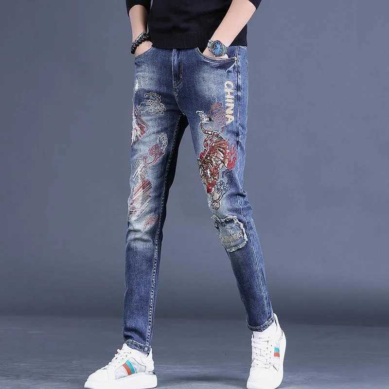 Men's Jeans Spring and Autumn New Fashion Trend Printed Straight Leg Elastic Jeans For Men Casual and Comfortable Sports High-Quality Pants X26