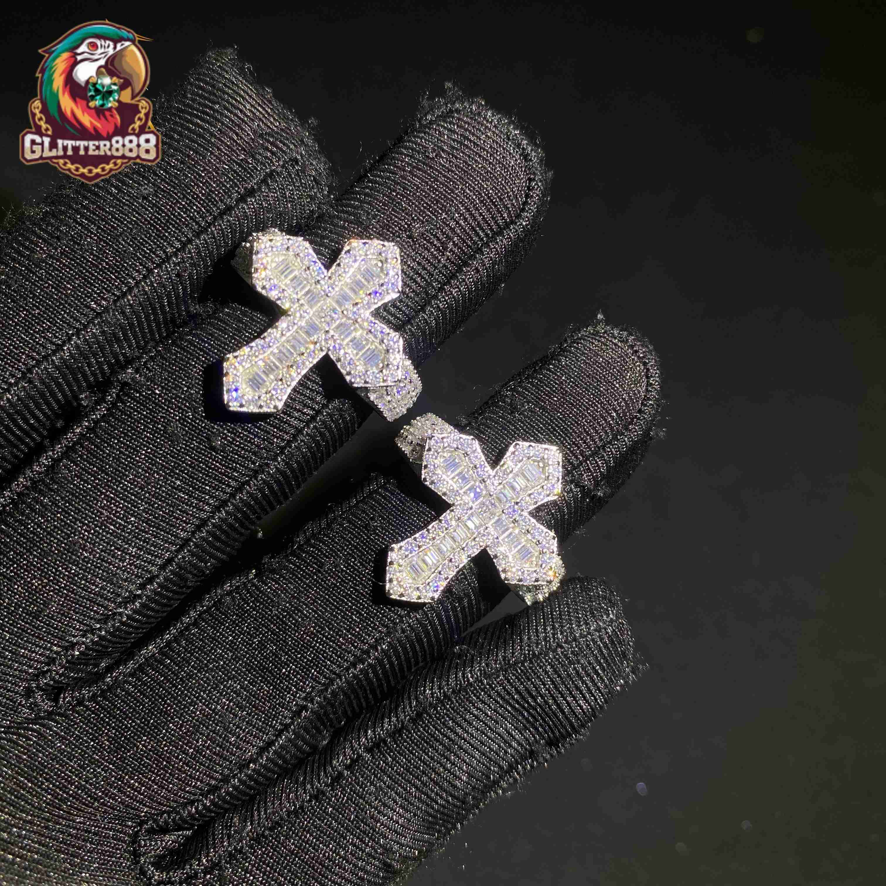 925 Silver Fine Jewelry Iced Out Diamond Ring Custom Hip Hop VVS D Moissanite Baguette Diamond Cross Rings GRA Certificate