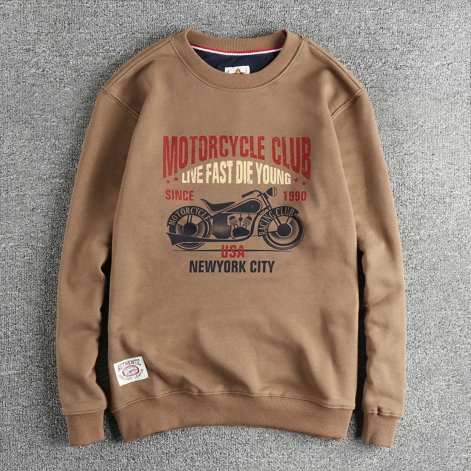 Men's Hoodies Sweatshirts Vintage motorcycle element pattern wool circle cotton round neck hoodie men spring and autumn all set casual long sle
