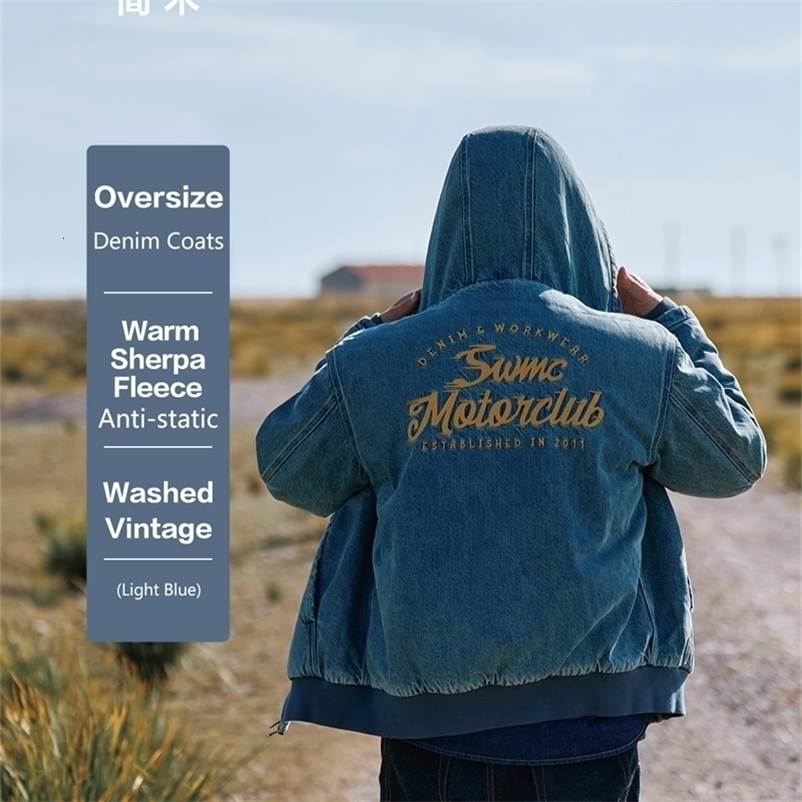 2026 Spring Oversize Warm Fleece Lining Denim Coats Men Washed Vintage Letter Embroidery Anti-static Jackets 260918