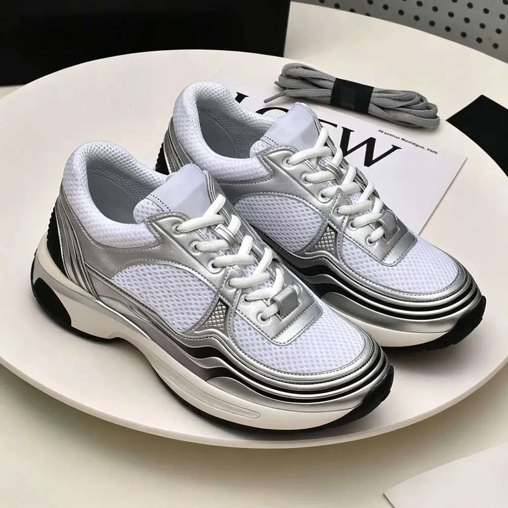 Metallic leather Silver king chaussure men womens Panda Sneakers platform sneakers designer shoes casual trainers for luxury trainer famous athleisu