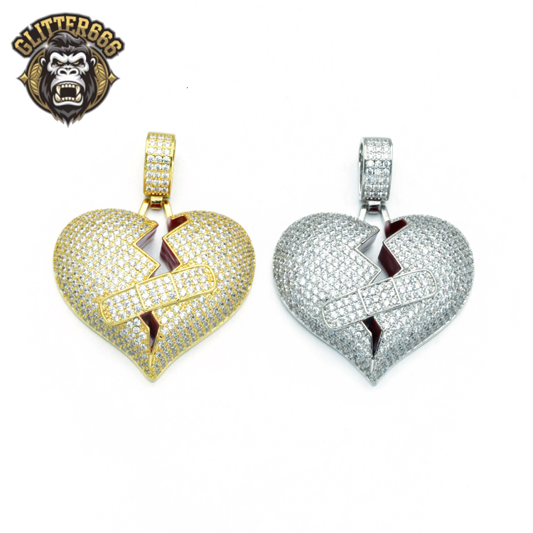 Moissanite Rapper Hip Hop Cuban Link Chain Iced Out Broken Heart Custom Pendant Necklaces