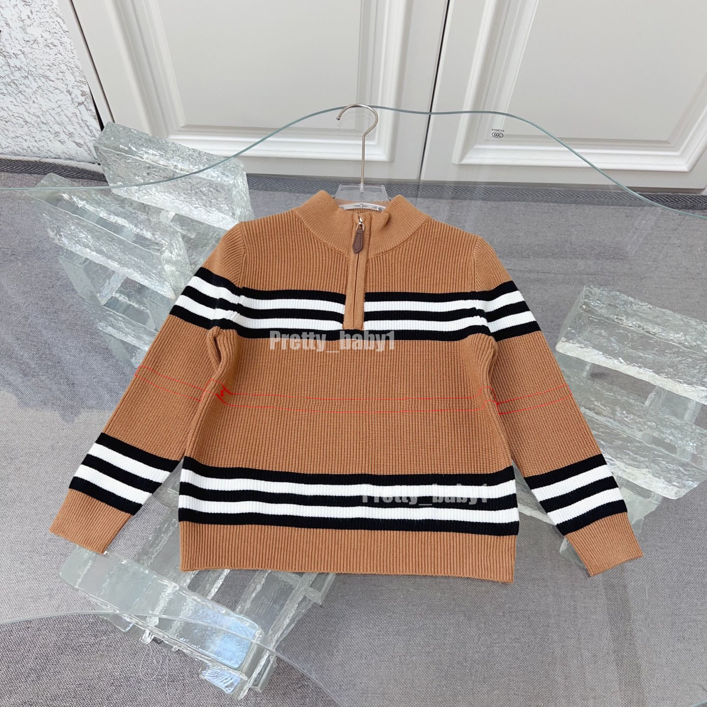 Kids Designer Clothes for Boys Half-Zip Striped Knit Sweater Girls O-Neck Long Sleeve Pullover Autumn Warm Top