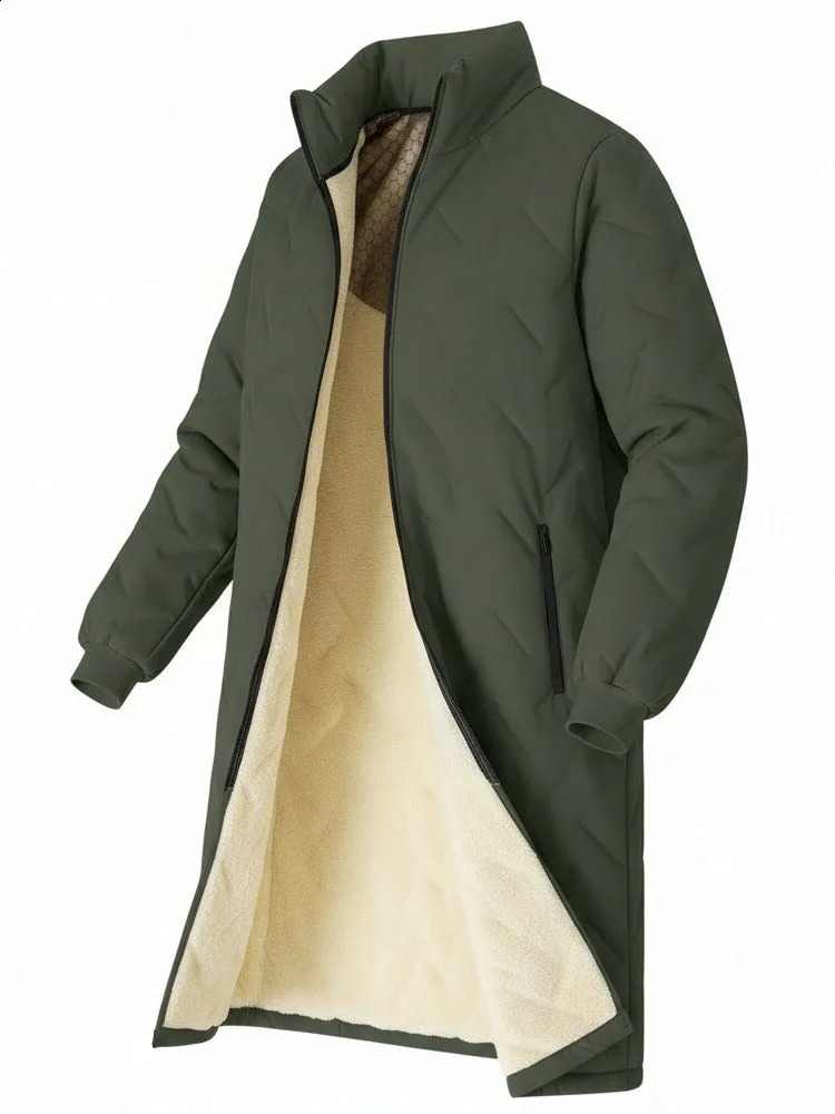 MidLength Winter Jacket Man Warm Long Coat Casual Quilted Padded Jackets Solid Color Outdoor Parkas Fleece Lined Thick Outwear 260920