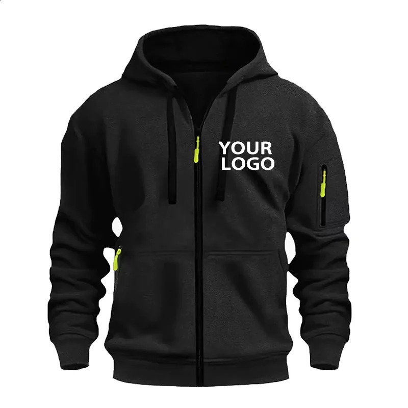 DIY Custom Men's Casual Sports Hoodie Full-Zip Pocket Sweatshirt Fashion Arm Pocket Outdoor Long-Sleeve Pullover Hoodie 260920