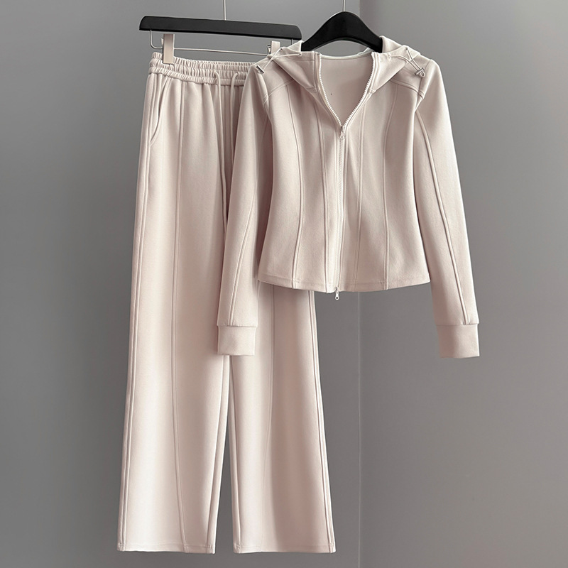 Spring Autumn Petite Height Enhancing Casual Sportswear Set For Women Stylish Age Reducing Jacket And Wide Leg Pants Two Piece Outfit Luxury