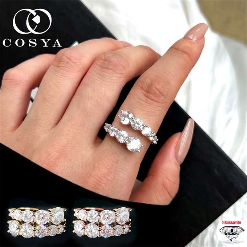 COSYA 3.26cttw Full Ring For Women S925 Silver Plated 18K 10 Gem Gradiant Diamond Adjustable Open Band Fine Jewelry 260918