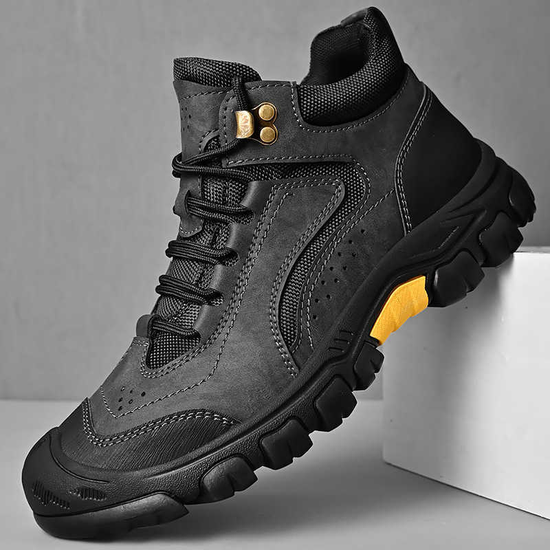 Casual Shoes Work boots mid-top fleece-lined outdoor hiking shoes men's non-slip large size athletic shoes