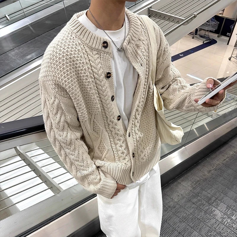 Men Knitted Cardigan Jacket Long Sleeve Solid Color y Textured Sweater Coats Korean Trending Premium Quality Knitwear M2XL 260918