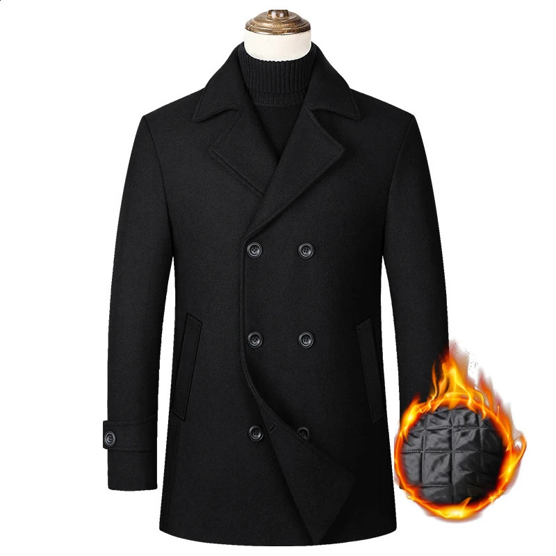 Eur Sizes Male Casual Business Jacket Autumn and Winter High-end Double-breasted Men's Woolen 40% Wool Coat Warm Trench Coat 260920