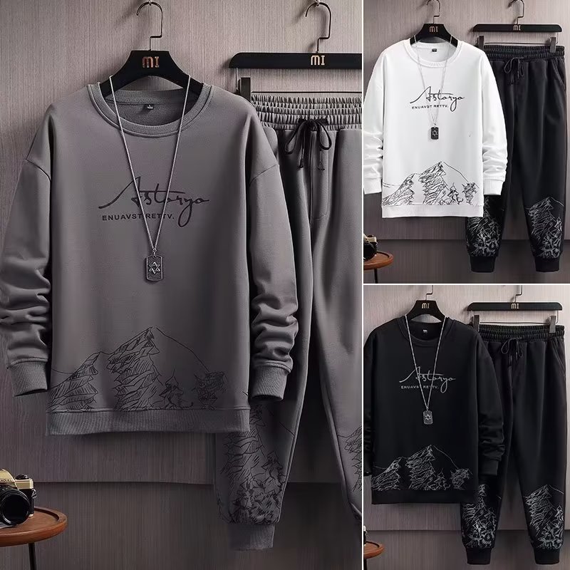 Loose Fit 2 Piece Sports Tracksuit For Men Spring Autumn Sweatshirt And Trousers Set Teen Daily Casual Matching Wear