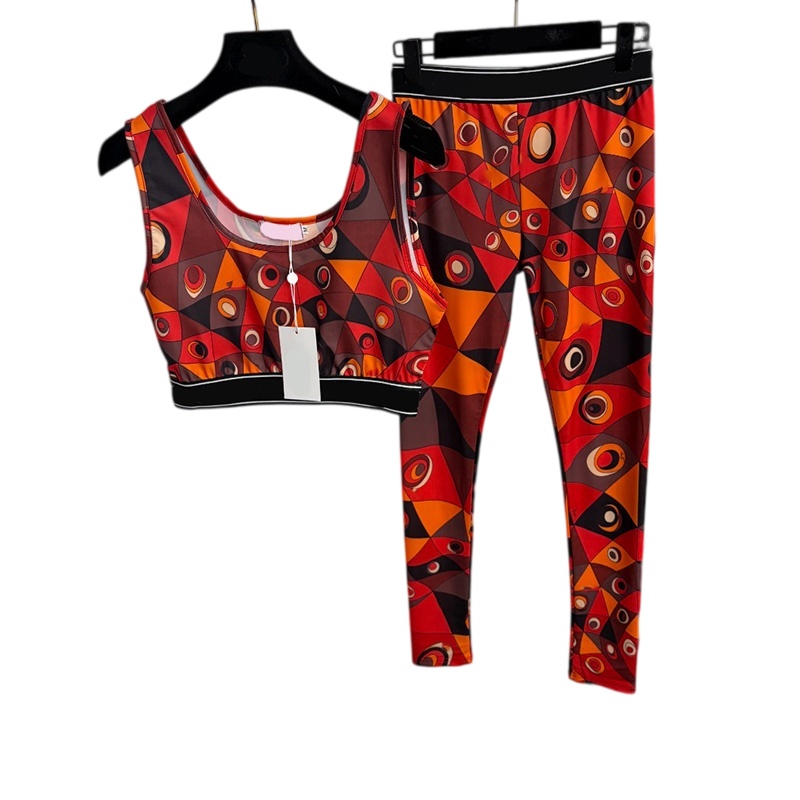 Designer Color Blocked Prints Tank Leggings Tracksuit Luxury Women Cropped Sporty Vest Top Summer Resort Beach Vacation Outfits