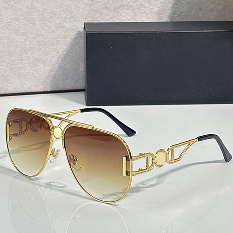 Luxury Designer Mens Pilot Sunglasses VE2255 Metal Double Beam Frame Brown Gradient Lens Personalized Leg Decoration Fashion Travel High Street Styl