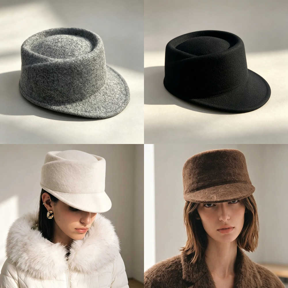 100% Berets Autumn Winter New Wool Knight Hat for Women's Korean Fashion Concave Top Navy British Equestrian Top Hat Punk Fedoras Hat J260919